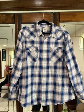 Levi's Men’s Western Blue, Purple Plaid Shirt White Pearl Snap Button